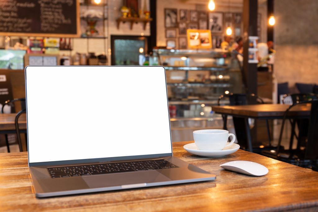 laptop at a coffee shop