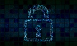 Image of neon padlock with dark background