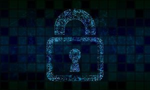 Image of neon padlock with dark background