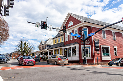 Downtown intersection in Fairfax, VA.