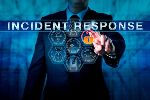 A person touching an open padlock on an Incident Response Screen.