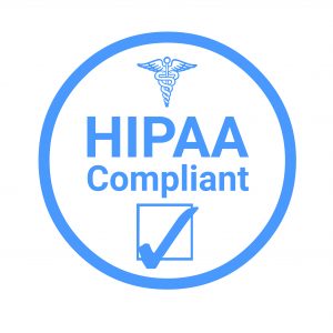 A blue HIPAA compliant badge