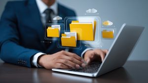 businessman managing digital files